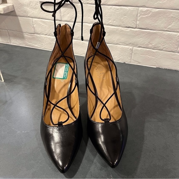 Franco Sarto sz 9.5 Arya black leather lace up pointy toe heels - Picture 4 of 16